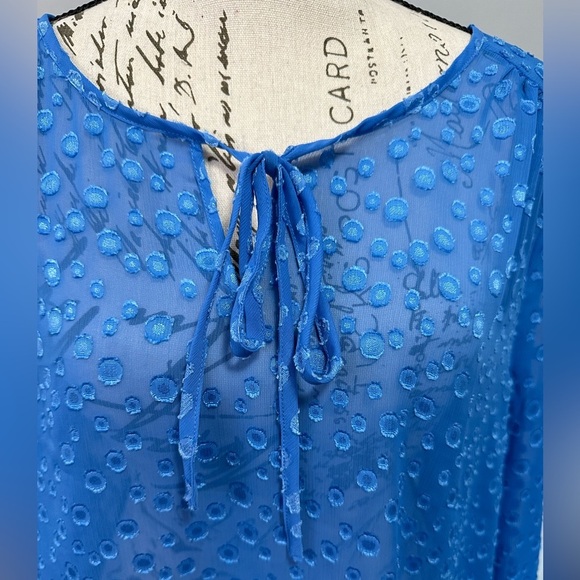 J.Crew Factory Women's Blue  Chiffon Peasant Blouse Clip-Dot Keyhole  🌟 - Picture 5 of 13